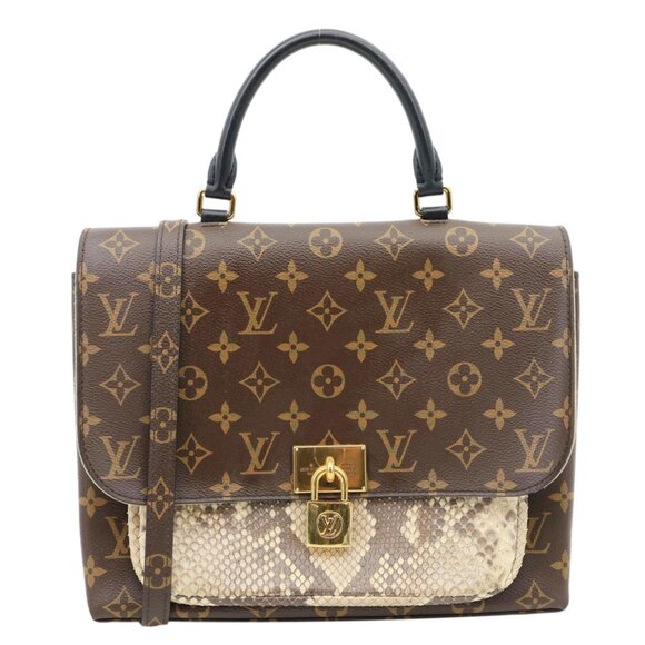 Louis Vuitton Handbags - Louis Vuitton Marignan Python Monogram Canvas Shoulder Bag Brown